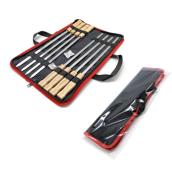 BBQ Skewer 1 Set | Flat Wide Metal Skewers Kit with Carry Bag - Image 3