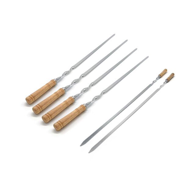 Flat Metal Skewer | Wooden Handle Grilling Sticks - Image 2