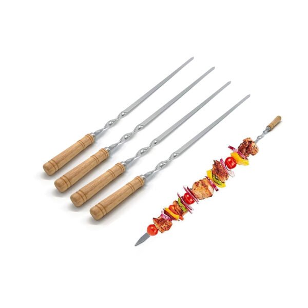 Flat Metal Skewer | Wooden Handle Grilling Sticks - Image 4