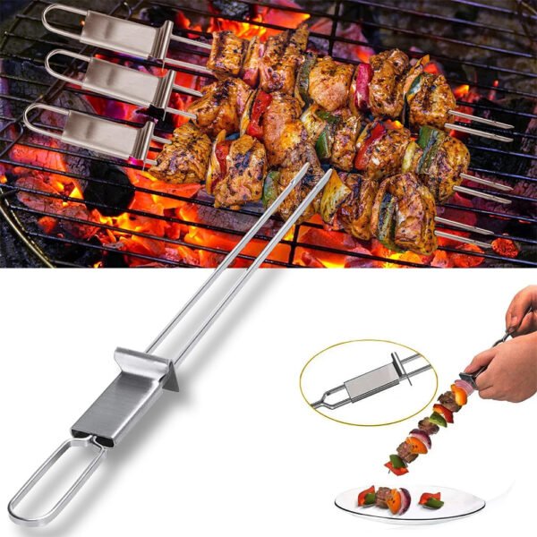 BBQ Skewer with Push Bar | Stainless Steel Grilling Fork - Image 5