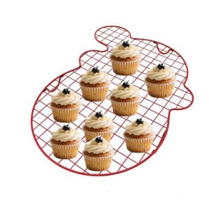 The baking cooling rack is made of iron with food grade non-stick coating, designs for a special snowman shape in red.
