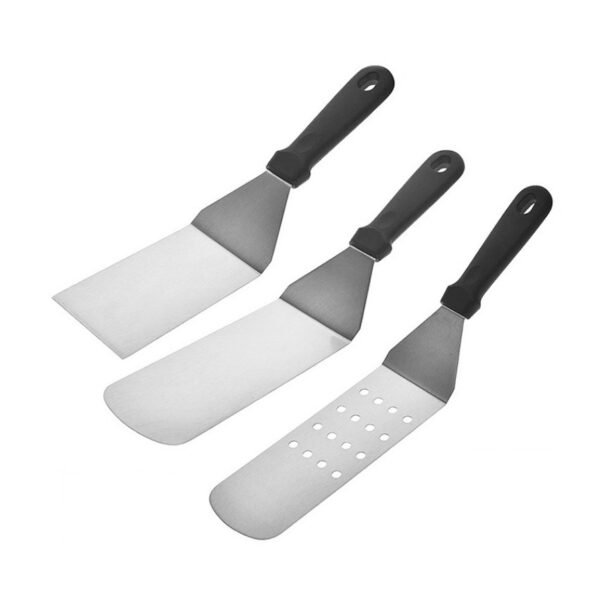 The griddle spatulas set is includes 1frying spatua, 1 long spatula and 1 sloted spatula with pp handle grip