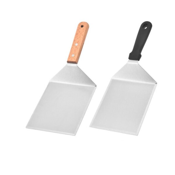The griddle spatula is a flat wide sptula with plastic grip handle, handle material can also change to wooden handle