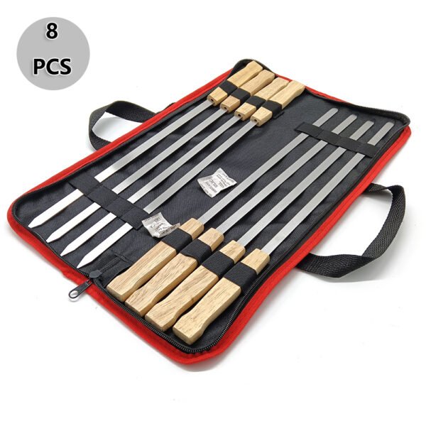 Metal BBQ Skewers with Wooden Handle - 8 Pack Reusable Kabob Grilling Sticks - Image 8