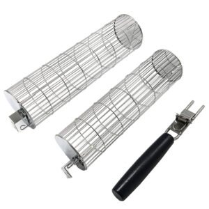 This premiumbbq rolling grilling baskets set is made from 430 stainless steel with wooden detachable handle. Designed in 2 different sizes to meet different grilling needs