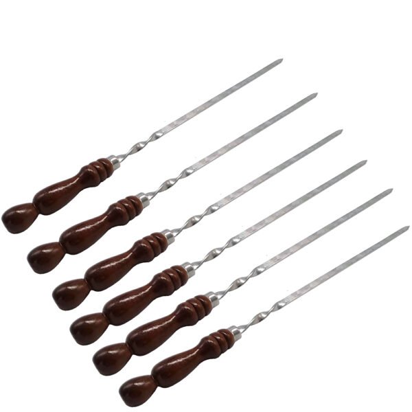 Heavy-Duty Flat Kabab Skewers | Stainless Steel BBQ Skewers with Wood Grip - Image 2