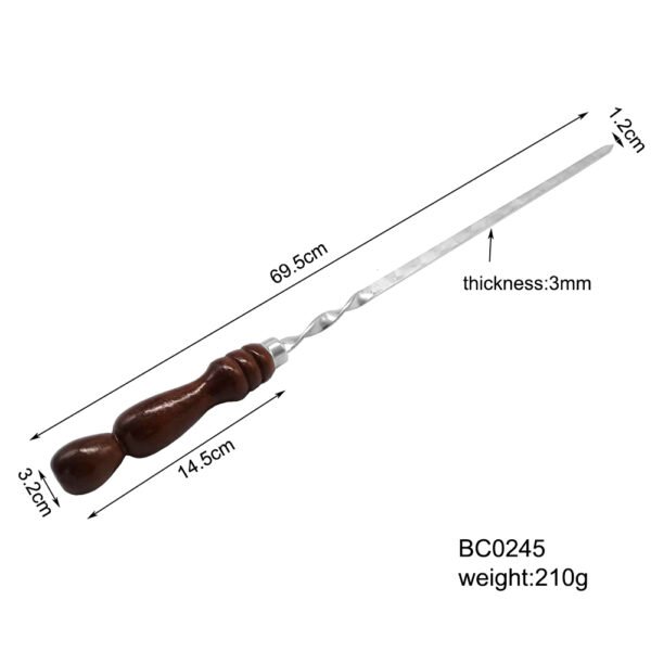 Heavy-Duty Flat Kabab Skewers | Stainless Steel BBQ Skewers with Wood Grip - Image 3