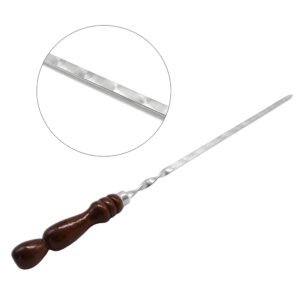 Stainless steel flat wide kebab grill sticks with wood grip