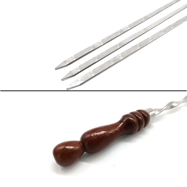 Heavy-Duty Flat Kabab Skewers | Stainless Steel BBQ Skewers with Wood Grip - Image 5