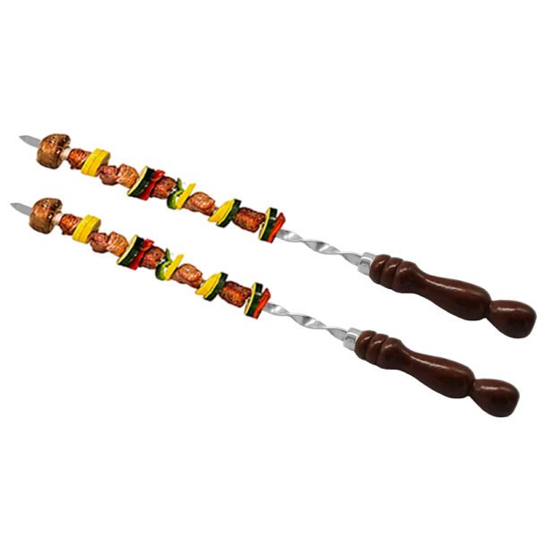 Heavy-Duty Flat Kabab Skewers | Stainless Steel BBQ Skewers with Wood Grip - Image 4