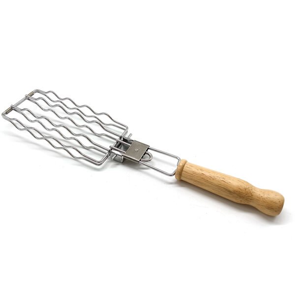 Professional Hot Dog Grill Basket Stainless Steel with Wood Grip - Image 3
