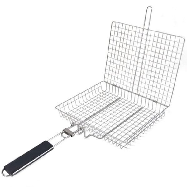 Outdoor Barbecue Grill Basket Stainless Steel Grill Grid with Wooden Handle - Image 7