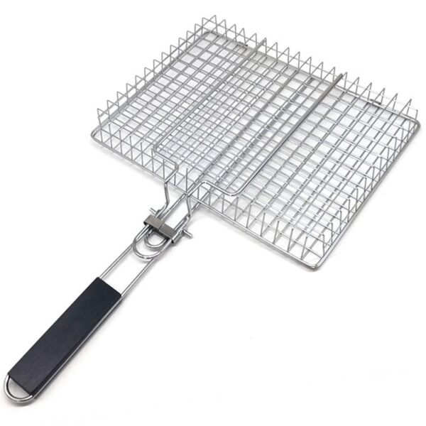 Outdoor Barbecue Grill Basket Stainless Steel Grill Grid with Wooden Handle - Image 6