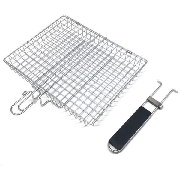 Outdoor Barbecue Grill Basket Stainless Steel Grill Grid with Wooden Handle - Image 4