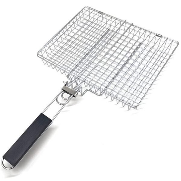 Portable large capacity grilling basket with wooden folded handle, suis for all charcoal grills and gas grills, Alternative OEM acceptable