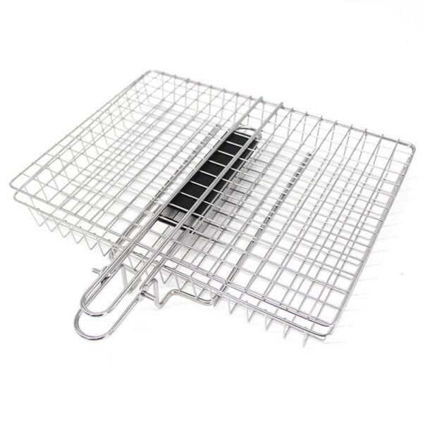 Outdoor Barbecue Grill Basket Stainless Steel Grill Grid with Wooden Handle - Image 5