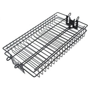 Flat rotisserie grill Basket is made of iron with non-stick coating, suits for 4mm dia rod for rotating on the grills.