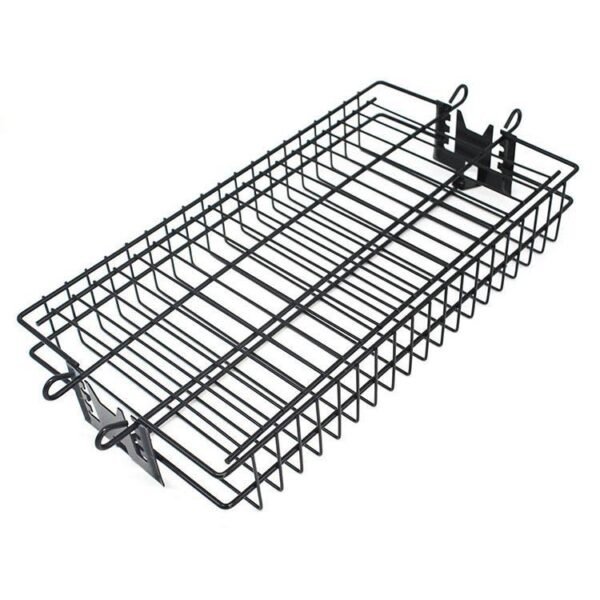Flat rotisserie grill Basket is made of iron with non-stick coating, suits for 4mm dia rod for rotating on the grills.