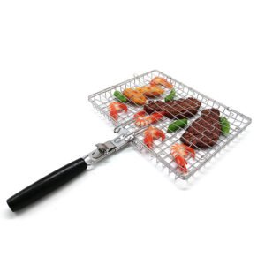 Commercial grade grill basket is made from stainless steel +wood handle grip, suits for all kinds of outdoor grills & smokers.