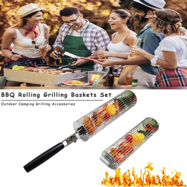Professional Rolling Grilling Baskets | Stainless Steel BBQ Rotating Basket - Image 2