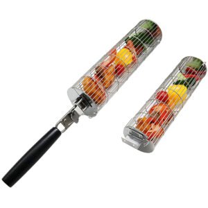 Our this premium bbq rolling grilling baskets set is made from 430 stainless steel with wooden detachable handle. 2 different sizes to meet different grilling needs