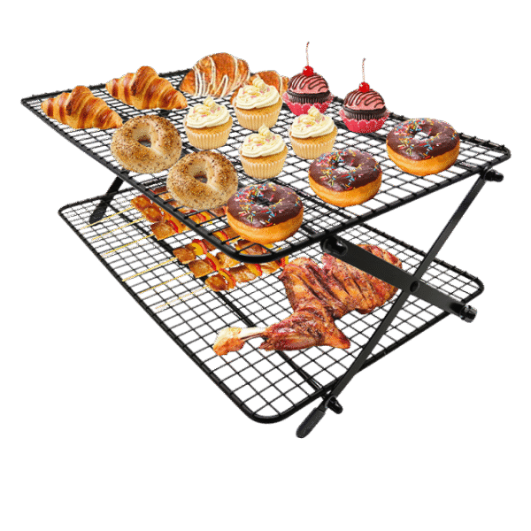 2 Tiers Metal Food Cooling Rack | Collapsible Bakery Rack| Non-stick Coated - Image 2