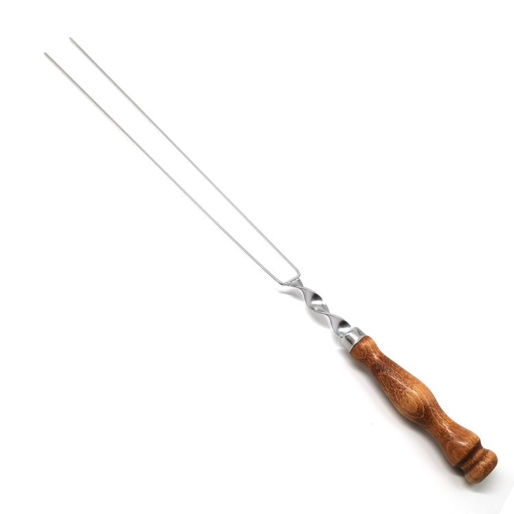 Grill Skewer Forks | Stainless Steel Kebab Grilling Stick with Wood Grip