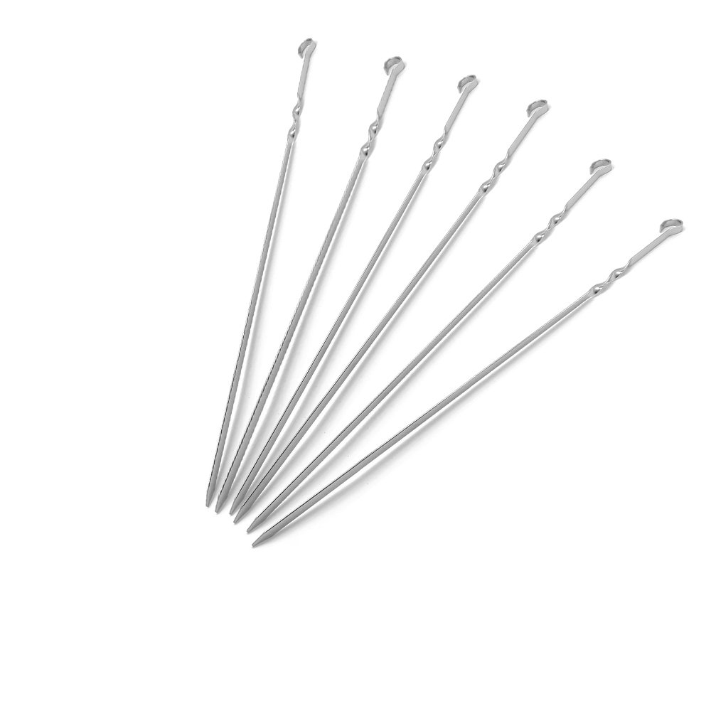 The kabob skewer blade is flat and wide. The flat barbecue stop the skewered food from spinning or moving around when flipping over shish kebab skewers on the grill.