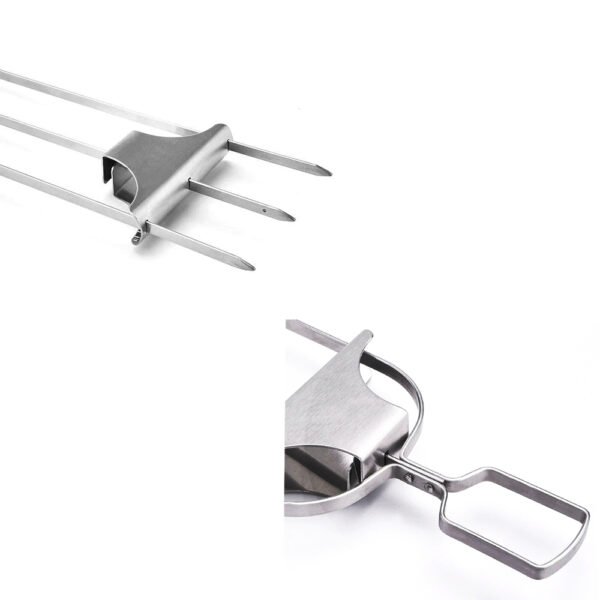 3-Prong Stainless Steel Grill Skewer with Push Bar Slider - Image 3