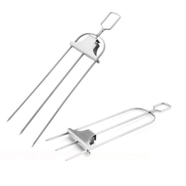 3-Prong Stainless Steel Grill Skewer with Push Bar Slider - Image 2