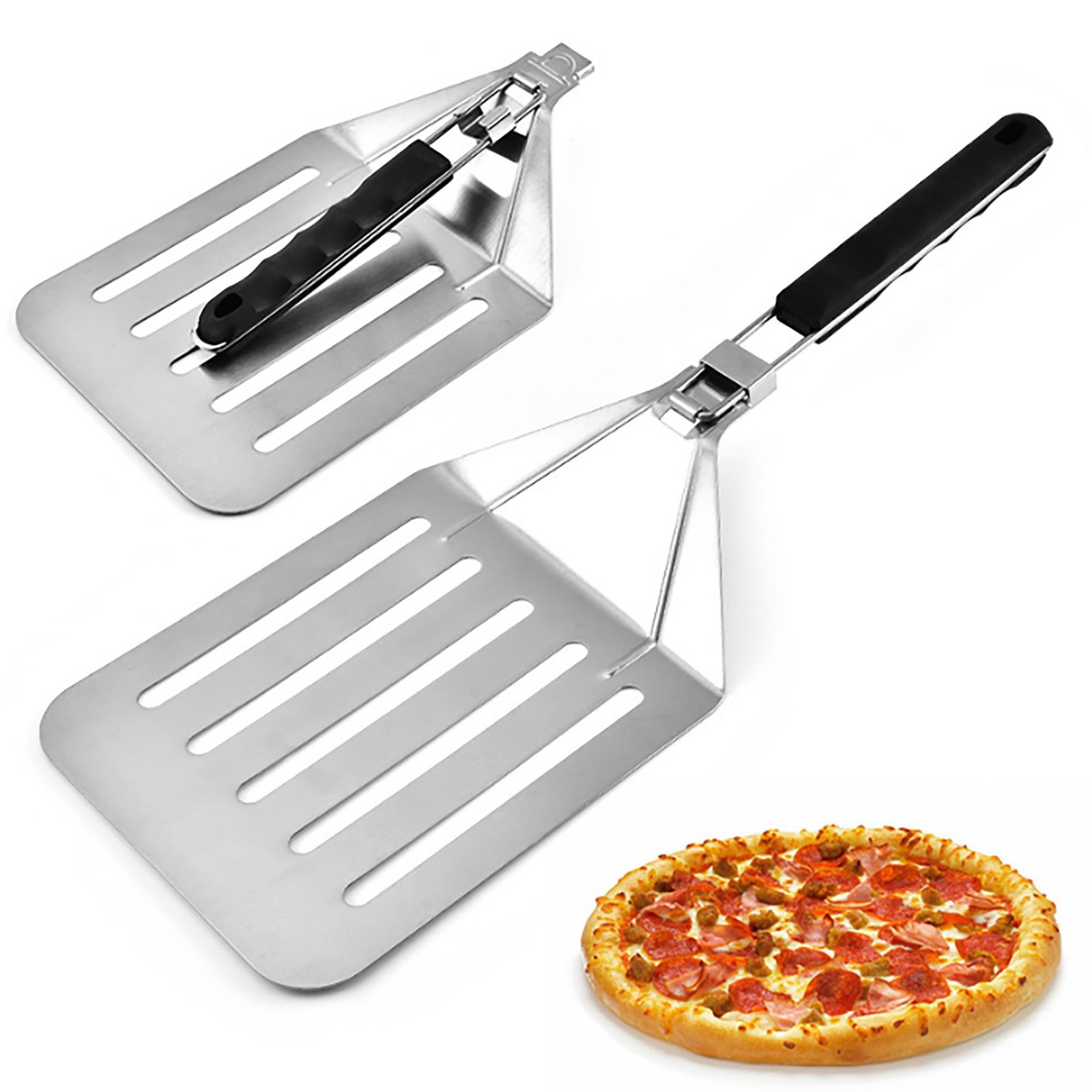 The sloted stainless steel pizza peel with PP folded handle