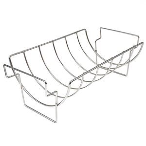Stainless steel roster stand with demonstration of roasted rib and chicken placement