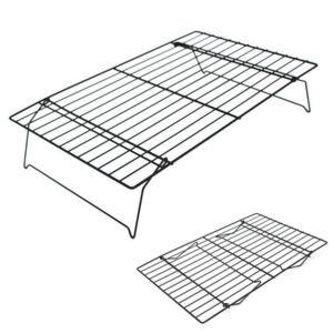 The cooling rack made from iron with non-stick coated. Saving storage space with foldable legs