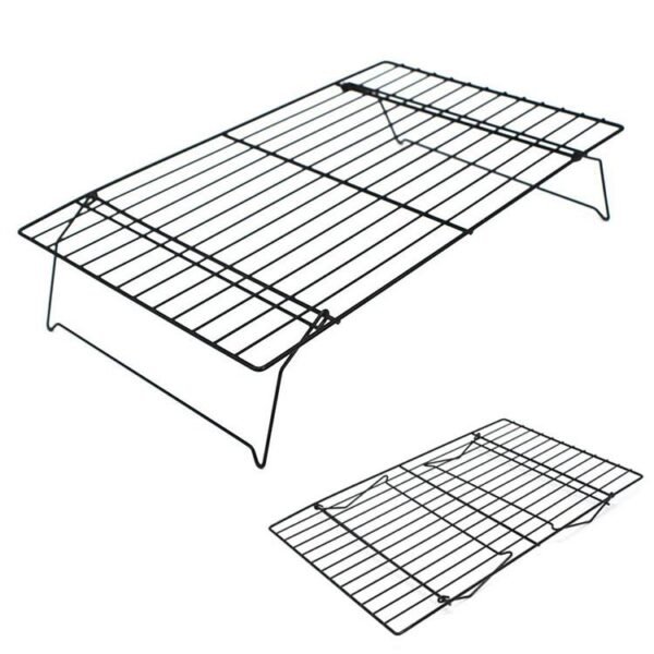 The cooling rack made from iron with non-stick coated. Saving storage space with foldable legs