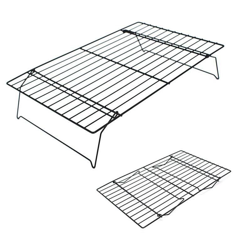 The cooling rack made from iron with non-stick coated. Saving storage space with foldable legs