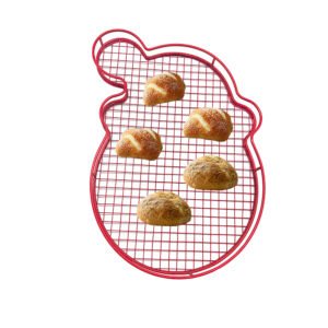 The baking rack is designed to be a snowman shape in red, a perfect shelf for kitchen & parties food