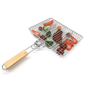 The grilll basket designs to divide into 3 setions for grilling different bbq foods in case of mixed taste