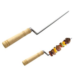 The skewer is 12.8", designed with 8.66" grilling length for mushroom & kebab, with long wooden handle