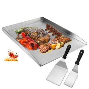 The heavy duty grill tray is constructed with 430 stainless steel in 4mm thick, comes with 2 griddle spatulas.