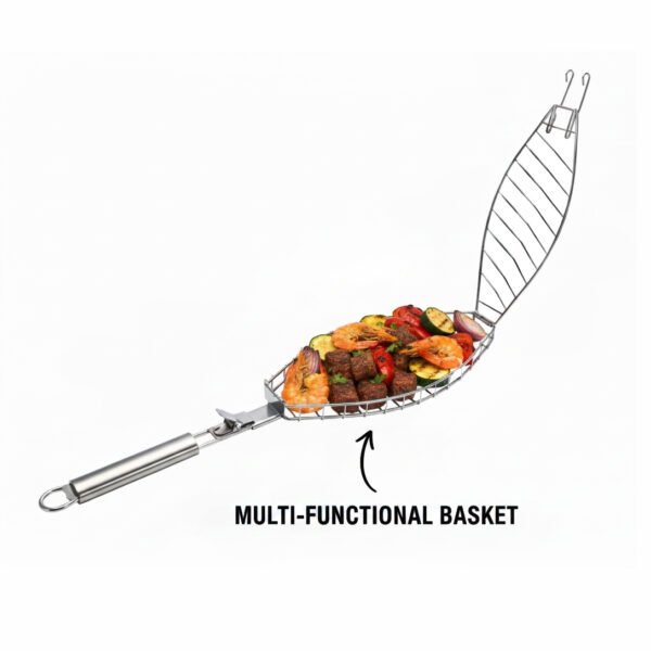 Premium Stainless Steel 3D Fish Grill Basket | Detachable Handle - Image 2