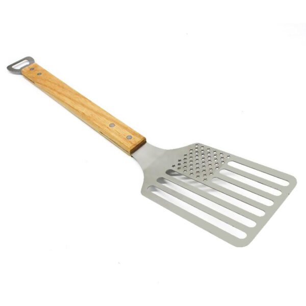 The premium bbq spatula is designed with special flag designs, long handle with bottle opener on the top. Durable and long-lasting use.