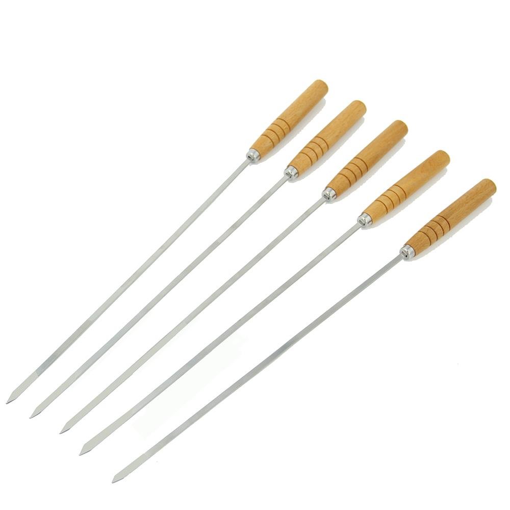 16” Flat BBQ Kebab Skewer | Wooden Handle | Stainless Steel | 1 PC