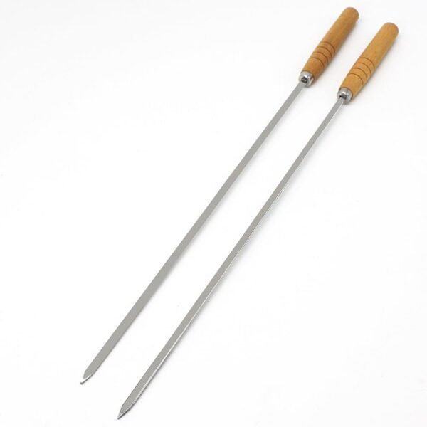 16” Flat BBQ Kebab Skewer | Wooden Handle | Stainless Steel | 1 PC - Image 2