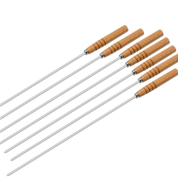16” Flat BBQ Kebab Skewer | Wooden Handle | Stainless Steel | 1 PC - Image 4