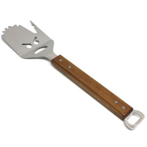 This multi-functional spatula is designed with special facial pattern designs, long handle with bottle opener on the top. Durable and long-lasting use.