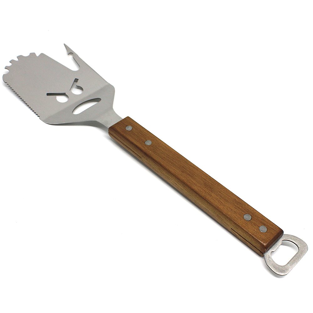 This multi-functional spatula is designed with special facial pattern designs, long handle with bottle opener on the top. Durable and long-lasting use.