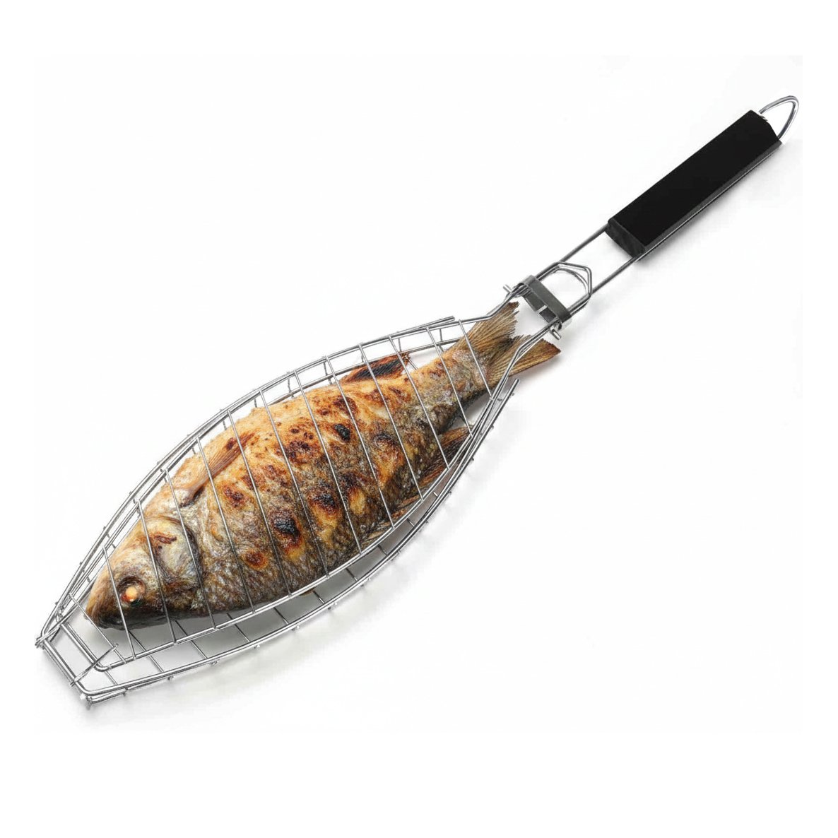 This fish grill basket is made from commercial food grade stainless steel with detachable wooden handle grip, deep design to meet different grilling needs.