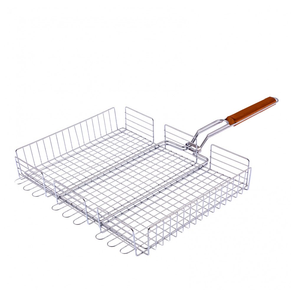 This deep rectangular grill basket is made from Iron with chrome plate, large capacity to meet different grilling needs.