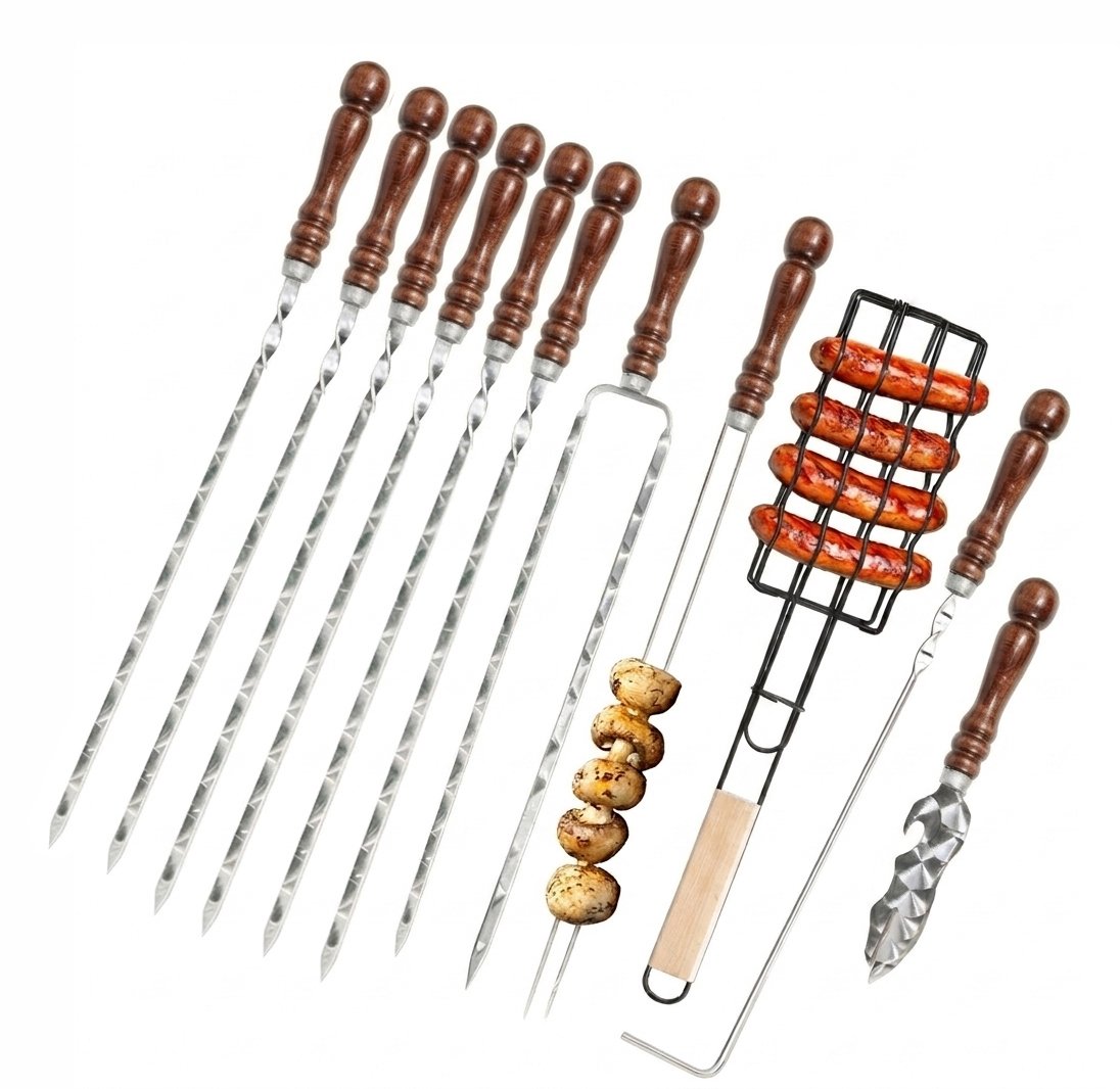 Commercial Grade Russia Shashlik Kebab Skewer Set of 11 | Stainless Steel