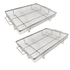 This stainless steel oven air fryer baskets Set is includes large size and small size, suits for kitchen oven baking and outdoor grills cooking.